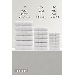 30'lu Greek Havlu Otel Serisi S - 10 El Havlu 50x90, 10 Banyo Havlu 70x140, 10 Ayak Havlu 50x70