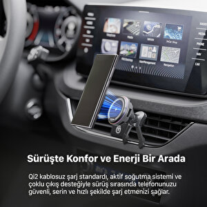 Xenon Smart Araç İçi Telefon Tutucu+Çakmaklık Şarj | 15W Kablosuz, Soğutma Fanı, 48W Hızlı Şarj Adaptörü (X6416)