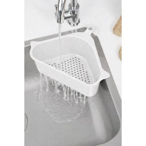 Vantuzlu Üçgen Lavabo Süzgeci Mutfak Evye Köşe Süzgeci Beyaz
