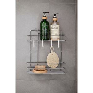 Lüks Krom Metal 2 Katlı Banyo Rafı Şampuanlık Ve Duş Rafı Askılı Yapışkanlı Duvara Monte Tş-02