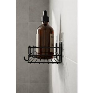 Tek Katlı Duş Rafı – Kancalı Banyo Şampuanlık & Organizer 2 Adet Siyah Tş-01