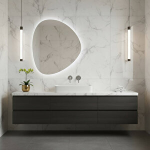 Modern Asimetrik Led’li Banyo Aynası – Dokunmatik, Dimmerli, 6500k Beyaz Işığı 50x58 cm