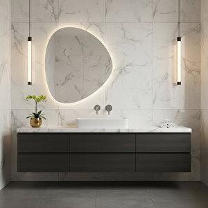 Modern Asimetrik Led’li Banyo Aynası – Dokunmatik, Dimmerli, 6500k Beyaz Işığı 50x58 cm