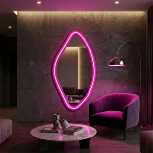 Pembe Mdf Çerçeveli Led Ayna – Işıklı, Modern Ve Dekoratif Duvar Aynası 40x80 cm