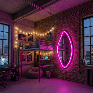 Pembe Mdf Çerçeveli Led Ayna – Işıklı, Modern Ve Dekoratif Duvar Aynası 40x80 cm