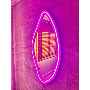 Pembe Mdf Çerçeveli Led Ayna – Işıklı, Modern Ve Dekoratif Duvar Aynası 40x80 cm