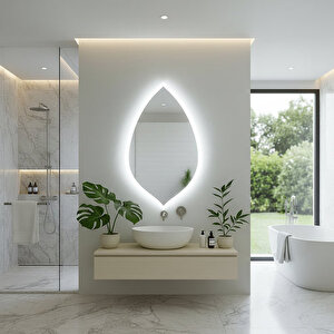 Damla Form Led Ayna – Dokunmatik, Dim Edilebilir, 6500K Beyaz Işık Modern Duvar Aynası 50x85 cm