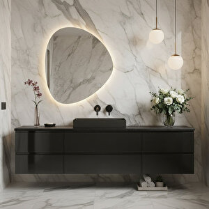 Modern Asimetrik Led’li Banyo Aynası – Dokunmatik, Dimmerli, 3000k Günışığı 50x58 cm