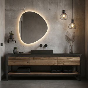 Modern Asimetrik Led’li Banyo Aynası – Dokunmatik, Dimmerli, 3000k Günışığı 50x58 cm