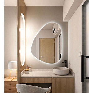 Modern Asimetrik Led Banyo Aynası – Dokunmatik Sensörlü, Dimmerli, 6500 Beyaz Işık 40x55 cm