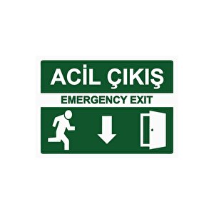 Acil Çıkış Emergency Exıt Isg Uyarı Levhası Pvc A4 21x30 Cm 21x30 cm