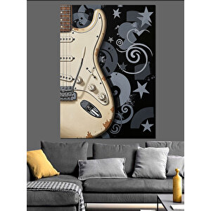 Siyah Beyaz Gitar Desenleri Dekoratif Kanvas - Mdf Ahşap Tablo 50x70 cm
