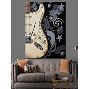 Siyah Beyaz Gitar Desenleri Dekoratif Kanvas - Mdf Ahşap Tablo 50x70 cm