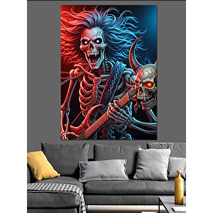 Gitar Çalan İskelet Rockçı Dekoratif Kanvas - Mdf Ahşap Tablo 50x70 cm