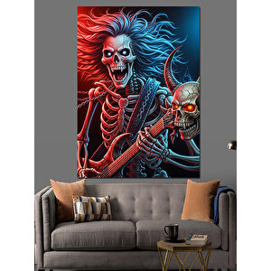 Gitar Çalan İskelet Rockçı Dekoratif Kanvas - Mdf Ahşap Tablo 50x70 cm