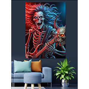 Gitar Çalan İskelet Rockçı Dekoratif Kanvas - Mdf Ahşap Tablo 50x70 cm