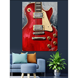 Kırmızı Elektro Gitar Resmi Dekoratif Kanvas - Mdf Ahşap Tablo 50x70 cm