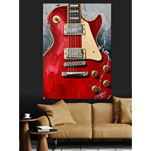 Kırmızı Elektro Gitar Resmi Dekoratif Kanvas - Mdf Ahşap Tablo 50x70 cm