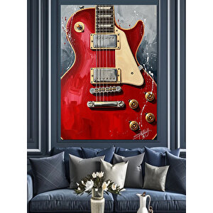 Kırmızı Elektro Gitar Resmi Dekoratif Kanvas - Mdf Ahşap Tablo 50x70 cm