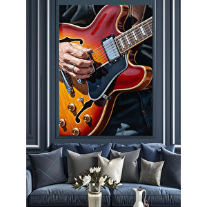 Elektro Gitar Çalan Müzisyen Dekoratif Kanvas - Mdf Ahşap Tablo 70x100 cm