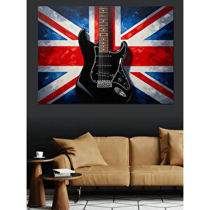 İngiliz Bayraklı Elektro Gitar Dekoratif Kanvas - Mdf Ahşap Tablo 50x70 cm