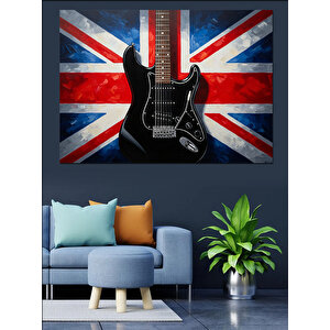 İngiliz Bayraklı Elektro Gitar Dekoratif Kanvas - Mdf Ahşap Tablo 50x70 cm