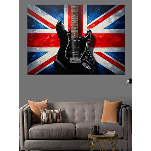 İngiliz Bayraklı Elektro Gitar Dekoratif Kanvas - Mdf Ahşap Tablo 50x70 cm