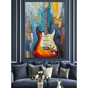 Renkli Klasik Gitar Tablosu Dekoratif Kanvas - Mdf Ahşap Tablo 100x140 cm