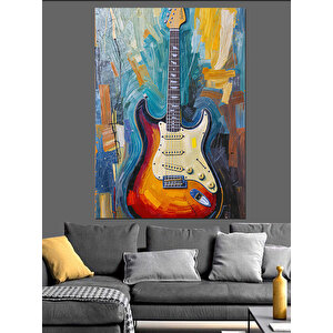 Renkli Klasik Gitar Tablosu Dekoratif Kanvas - Mdf Ahşap Tablo 100x140 cm