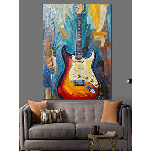Renkli Klasik Gitar Tablosu Dekoratif Kanvas - Mdf Ahşap Tablo 100x140 cm