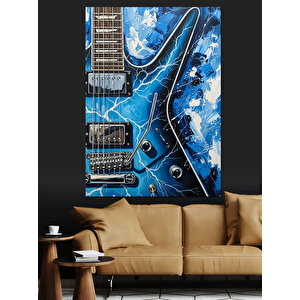 Mavi Elektrik Gitar Müzik Dekoratif Kanvas - Mdf Ahşap Tablo 50x70 cm