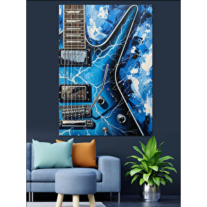 Mavi Elektrik Gitar Müzik Dekoratif Kanvas - Mdf Ahşap Tablo 50x70 cm