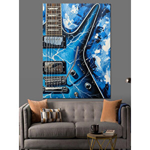 Mavi Elektrik Gitar Müzik Dekoratif Kanvas - Mdf Ahşap Tablo 50x70 cm