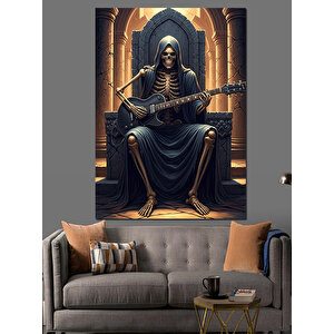 Gitar Çalan İskelet Kral Dekoratif Kanvas - Mdf Ahşap Tablo 25x35 cm
