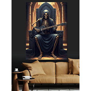 Gitar Çalan İskelet Kral Dekoratif Kanvas - Mdf Ahşap Tablo 25x35 cm