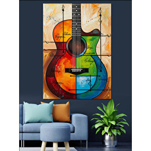 Renkli Akustik Gitar Resmi Dekoratif Kanvas - Mdf Ahşap Tablo 35x50 cm