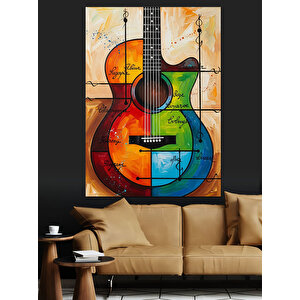Renkli Akustik Gitar Resmi Dekoratif Kanvas - Mdf Ahşap Tablo 35x50 cm