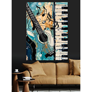 Müzik Çalan Gitar Enstrüman Dekoratif Kanvas - Mdf Ahşap Tablo 50x70 cm
