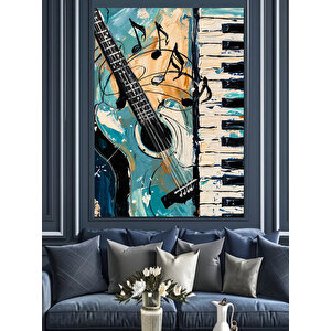 Müzik Çalan Gitar Enstrüman Dekoratif Kanvas - Mdf Ahşap Tablo 50x70 cm