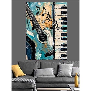 Müzik Çalan Gitar Enstrüman Dekoratif Kanvas - Mdf Ahşap Tablo 50x70 cm