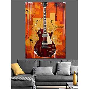 Kırmızı Gitar Duvarı Dekoratif Kanvas - Mdf Ahşap Tablo 35x50 cm