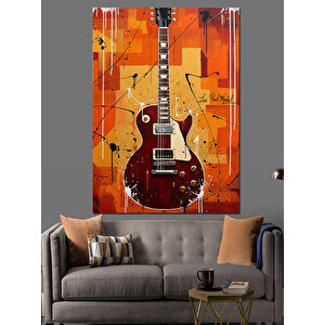 Kırmızı Gitar Duvarı Dekoratif Kanvas - Mdf Ahşap Tablo 35x50 cm