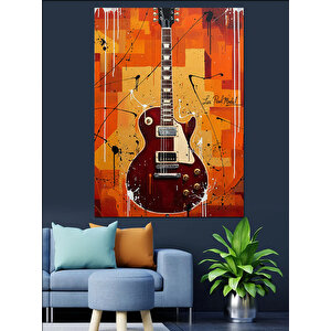 Kırmızı Gitar Duvarı Dekoratif Kanvas - Mdf Ahşap Tablo 35x50 cm