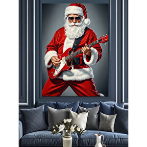Gitar Çalan Noel Baba Dekoratif Kanvas - Mdf Ahşap Tablo 35x50 cm
