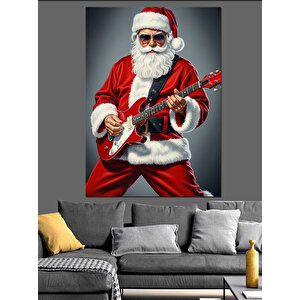 Gitar Çalan Noel Baba Dekoratif Kanvas - Mdf Ahşap Tablo 35x50 cm
