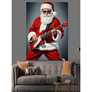 Gitar Çalan Noel Baba Dekoratif Kanvas - Mdf Ahşap Tablo 35x50 cm