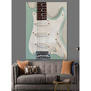 Beyaz Elektro Gitar Çizimi Dekoratif Kanvas - Mdf Ahşap Tablo 35x50 cm