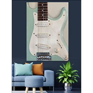 Beyaz Elektro Gitar Çizimi Dekoratif Kanvas - Mdf Ahşap Tablo 35x50 cm