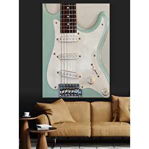 Beyaz Elektro Gitar Çizimi Dekoratif Kanvas - Mdf Ahşap Tablo 35x50 cm