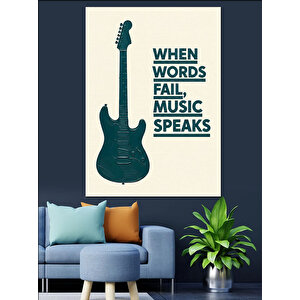 Gitar Silüeti Müzik Yazısı Dekoratif Kanvas - Mdf Ahşap Tablo 35x50 cm